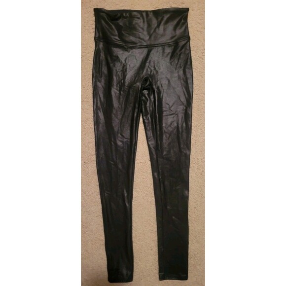 Spanx Faux Leather Leggings Womens Small Shaping Mid Rise Slimming Black Pants - Picture 4 of 6
